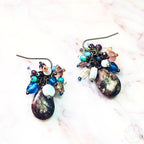 Genuine Jasper Gemstone Earrings – Earthy Boho Cluster Earrings – Antique Gold Jewelry