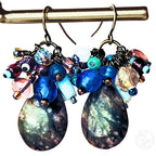 Genuine Jasper Gemstone Earrings – Earthy Boho Cluster Earrings – Antique Gold Jewelry