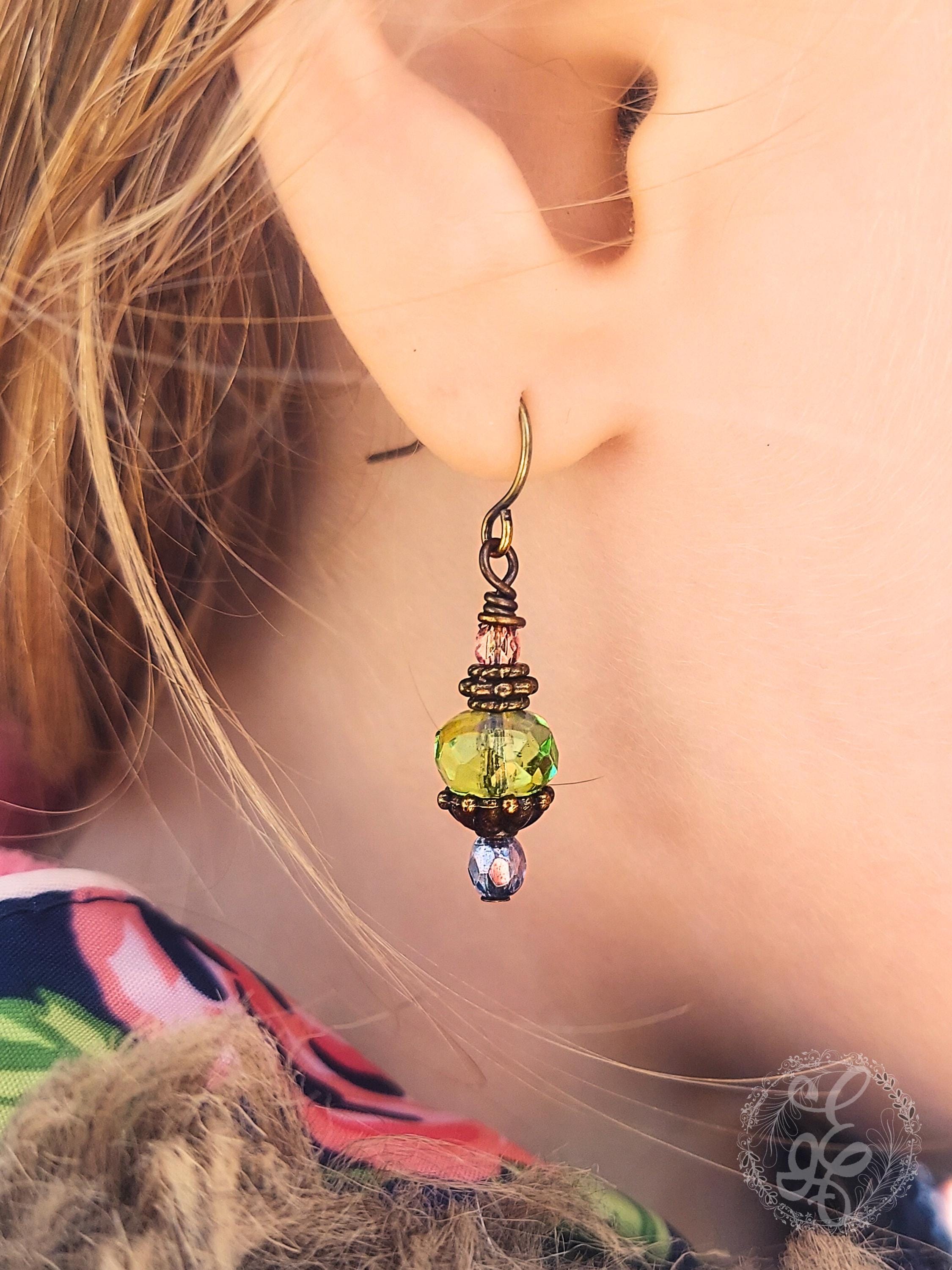 Antique Brass Czech Glass Earrings – Artisan Wirework Design