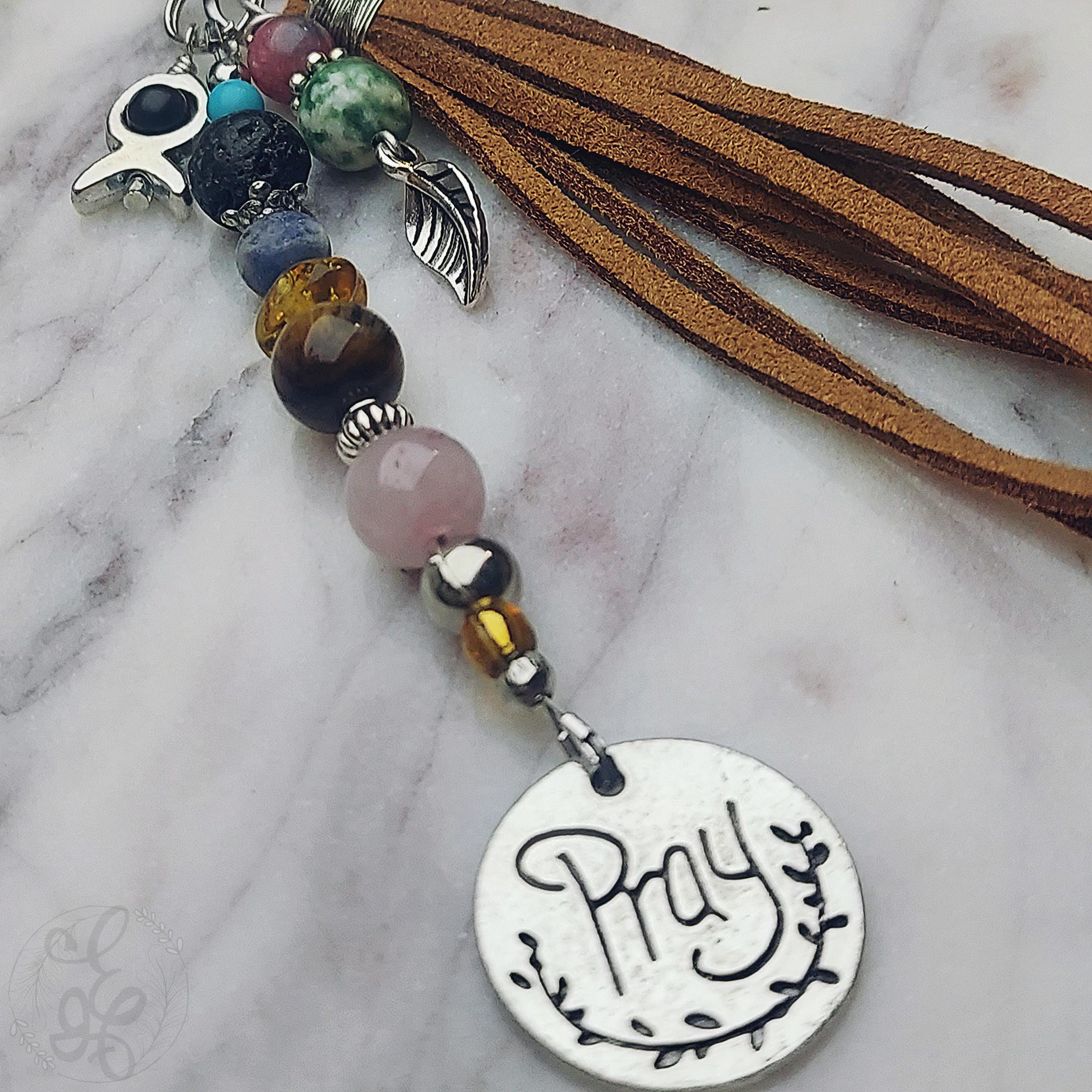 Artisan Prayer Keychain – Gemstone Beaded Purse Charm & Bag Clip