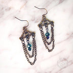 Vintage Chandelier Earrings in Antique Gold & Teal Crystal