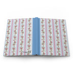Blue Floral Stripe Hardcover Journal — Vintage Rose Pattern Notebook