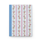Blue Floral Stripe Hardcover Journal — Vintage Rose Pattern Notebook