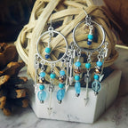 Arrow Boho Chandelier Earrings with Silver Finish and Blue Beads, gifts for woman