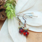 Grenadine Red Dangle Earrings with Antique Copper Finish, Mother's Day Gift for Her