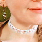 Floral Ribbon Choker Necklace for Women Pink and White Choker