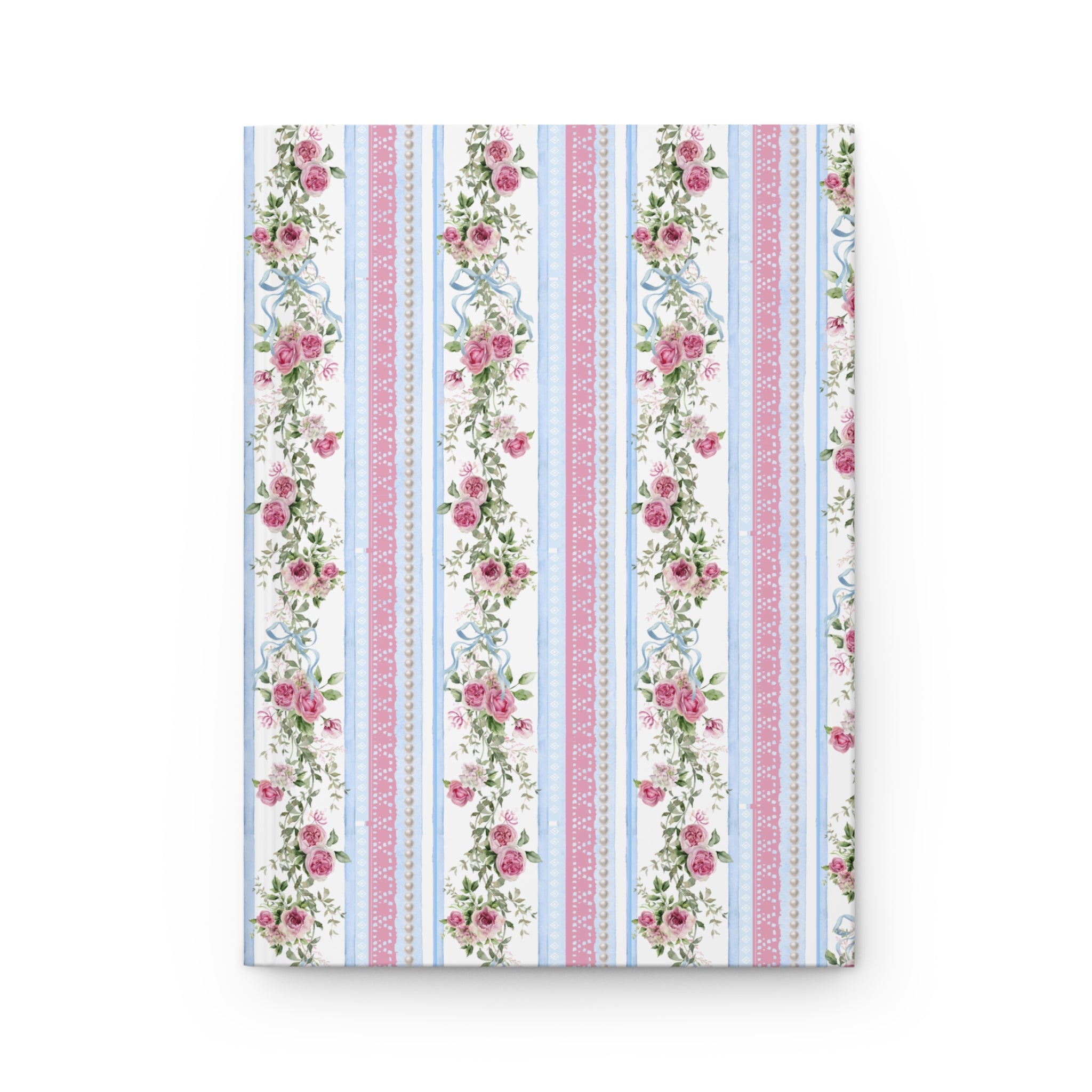 Floral Stripe Hardcover Journal — Vintage Rose Pattern Notebook