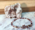 Flower Bracelet and Earrings Set with blush rose pink crystals and antique gold finish