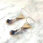 Rhodonite & Rhodochrosite Dangle Earrings – Raw Brass Triangles