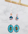 Turquoise Starburst Dangle Earrings – Silver Accents & Czech Glass Beads