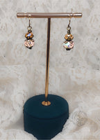 Victorian Style Earrings – Pink and Amber Crystal Dangle Earrings – Antique Bronze
