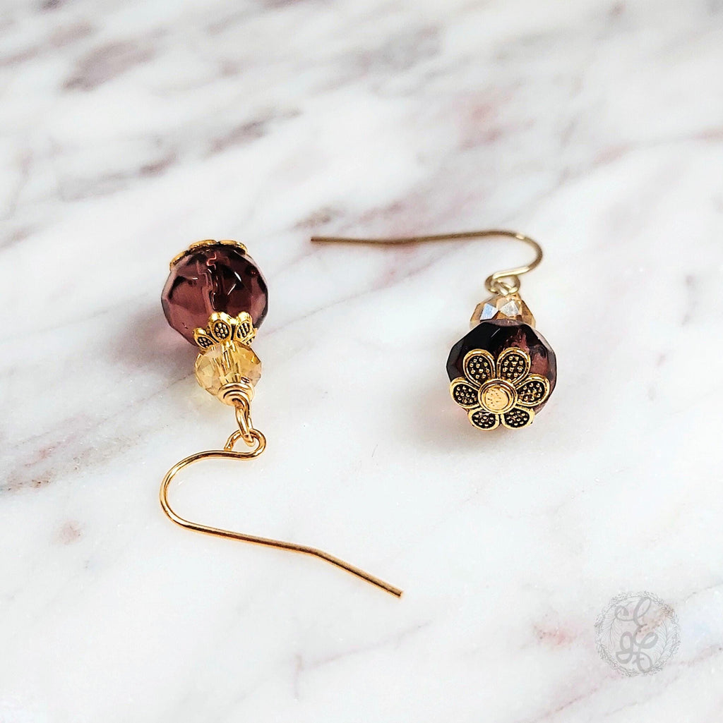 Purple and Yellow Crystal Earrings simple dangle earrings gifts for her