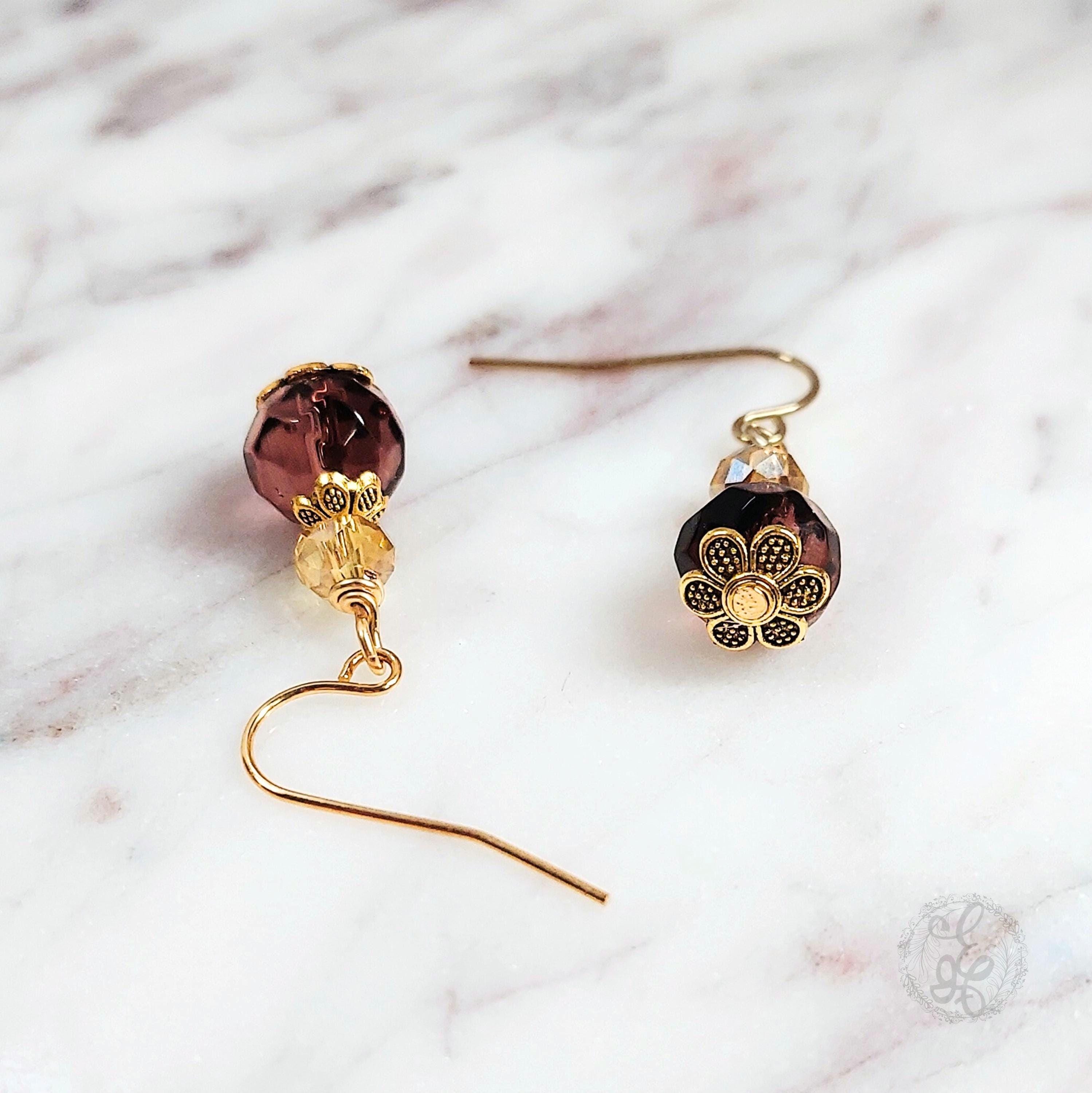 Purple and Yellow Crystal Earrings simple dangle earrings gifts for her