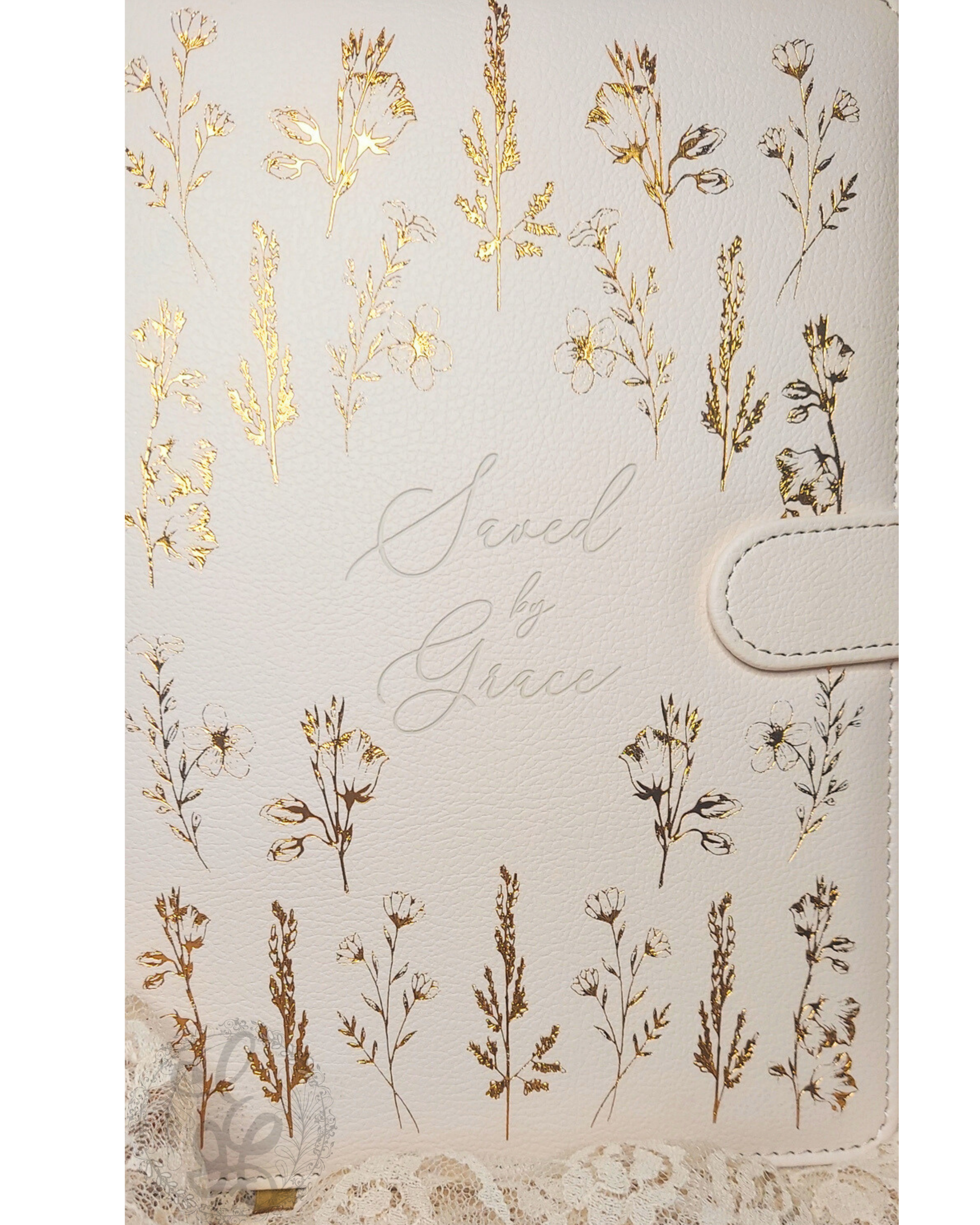 Saved by Grace Journal – Gold Foil Branch Design, Magnetic Clasp