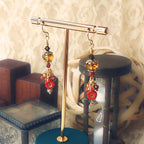Czech Glass Dangle Earrings – Vintage-Inspired Amber and Red Floral Earrings, Crystal Beaded Jewelry