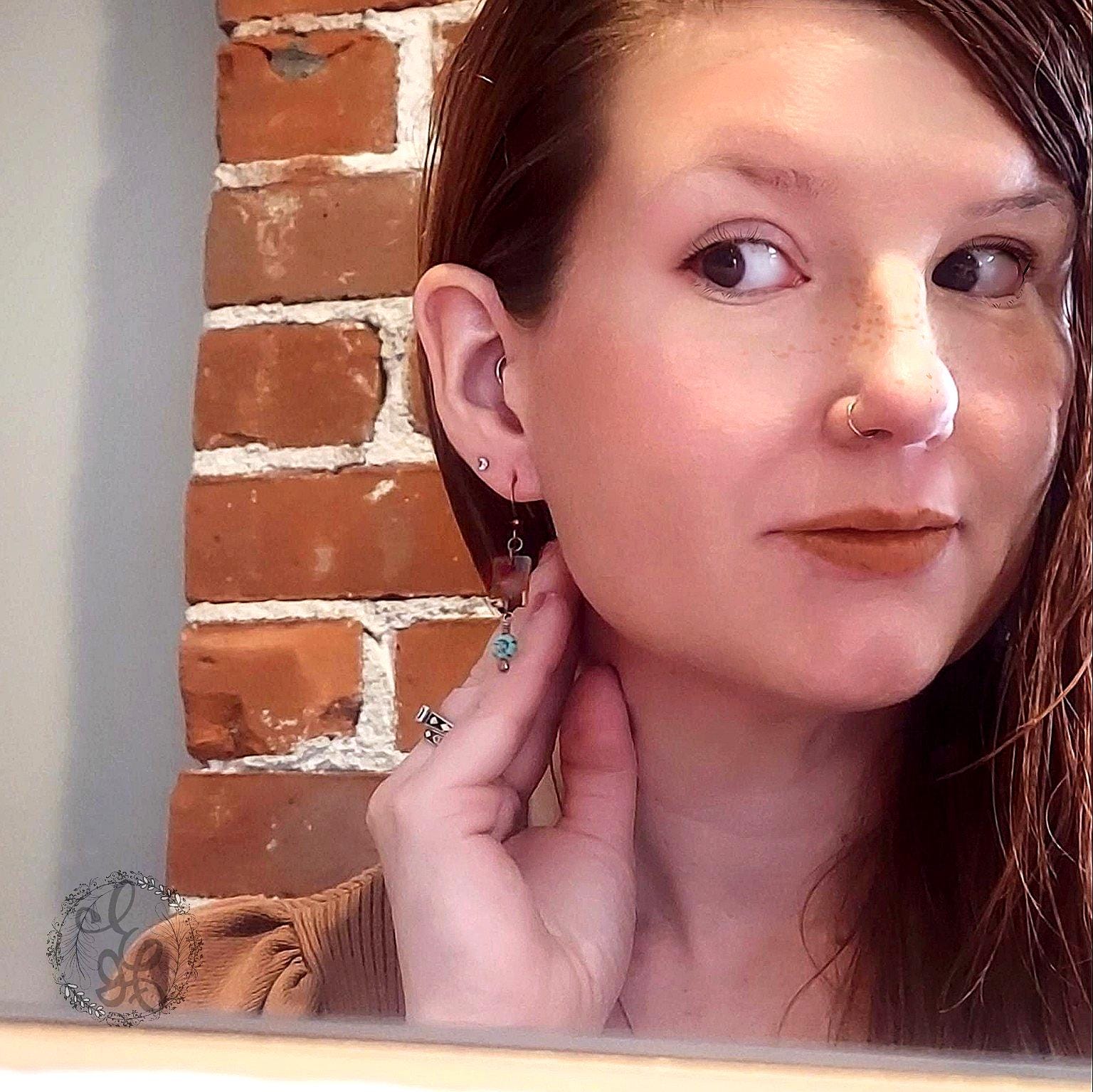 Boho Copper and Czech Glass Dangle Earrings with Tortoiseshell Focal and Flower Accent, Handmade Artisan Jewelry