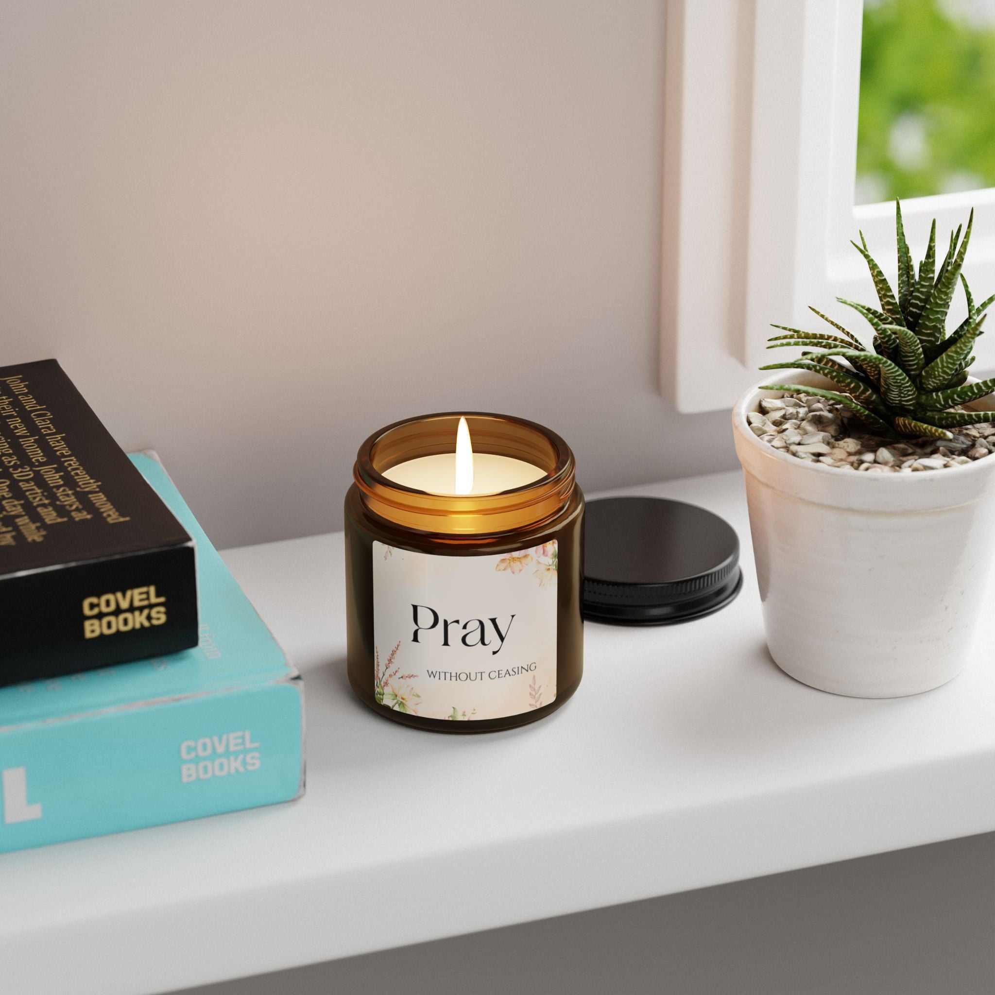 Pray Soy Candle — ‘Pray Without Ceasing’ Scented Amber Jar (Multi-Size)