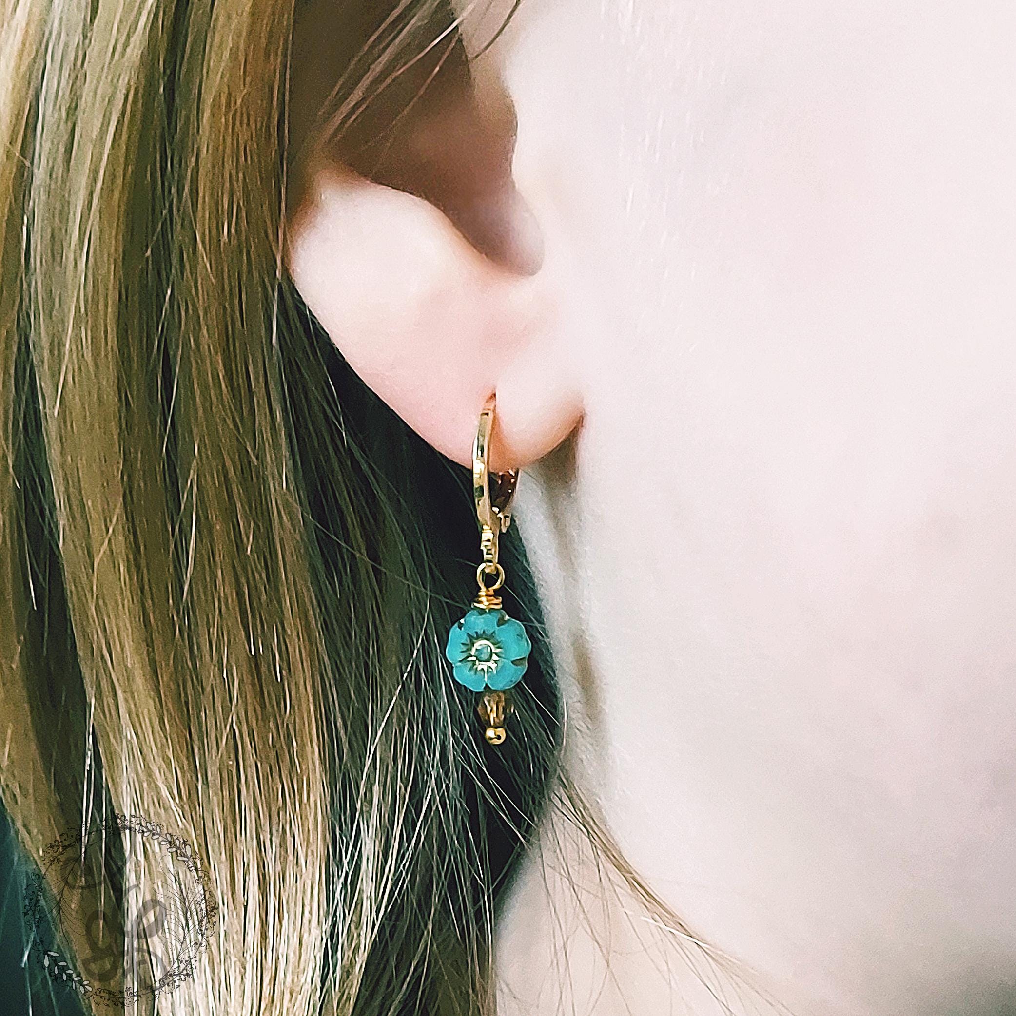 18k Gold Huggie Hoop Flower Earrings for Girls