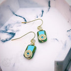 Turquoise Czech Glass Earrings – Gold Wire Wrapped Dangles – Artisan Boho Jewelry – Eidel’s Ideas Original