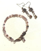 Flower Bracelet and Earrings Set with blush rose pink crystals and antique gold finish