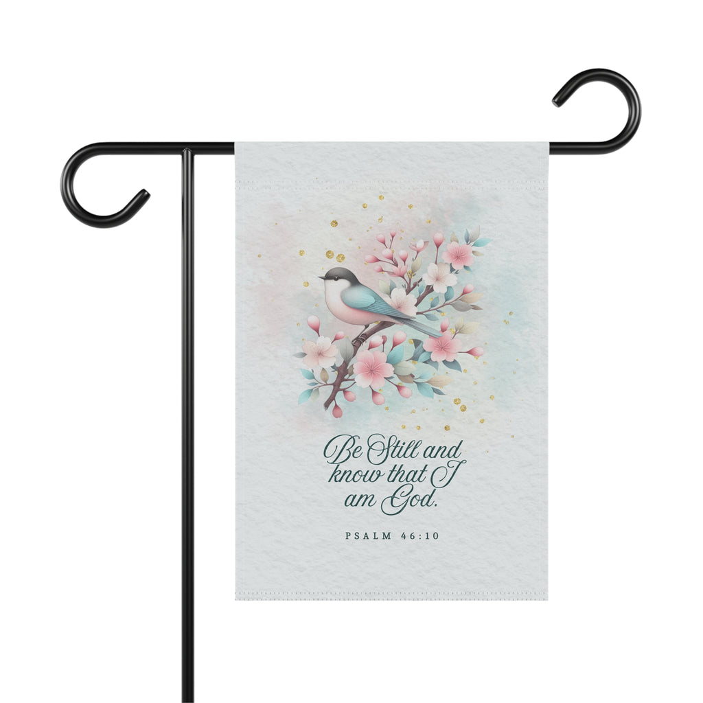 Garden Flag — "Be Still and Know That I Am God" Floral Bird Yard Banner