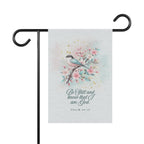 Garden Flag — "Be Still and Know That I Am God" Floral Bird Yard Banner