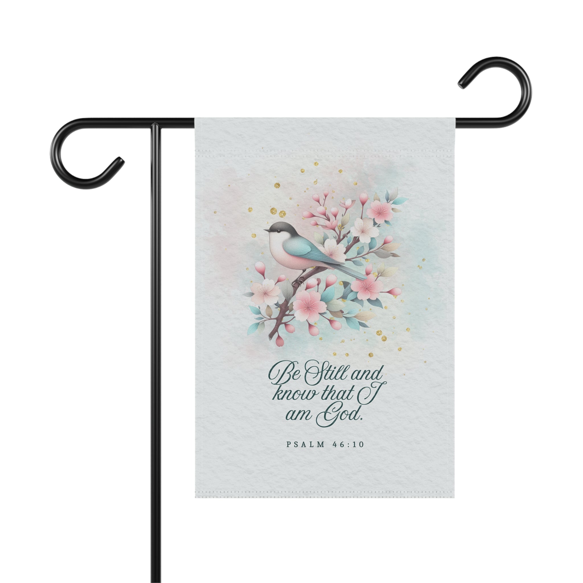 Garden Flag — "Be Still and Know That I Am God" Floral Bird Yard Banner