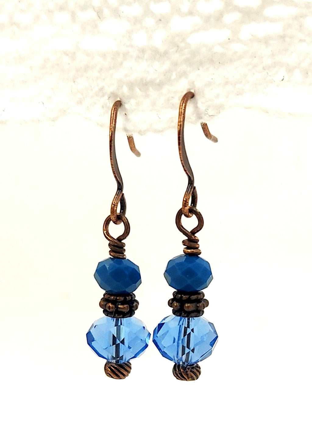 Montanna Blue Crystal Dangle Earrings Rachel Dangling Earrings Antique Copper Earrings