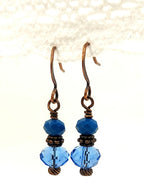 Montanna Blue Crystal Dangle Earrings Rachel Dangling Earrings Antique Copper Earrings