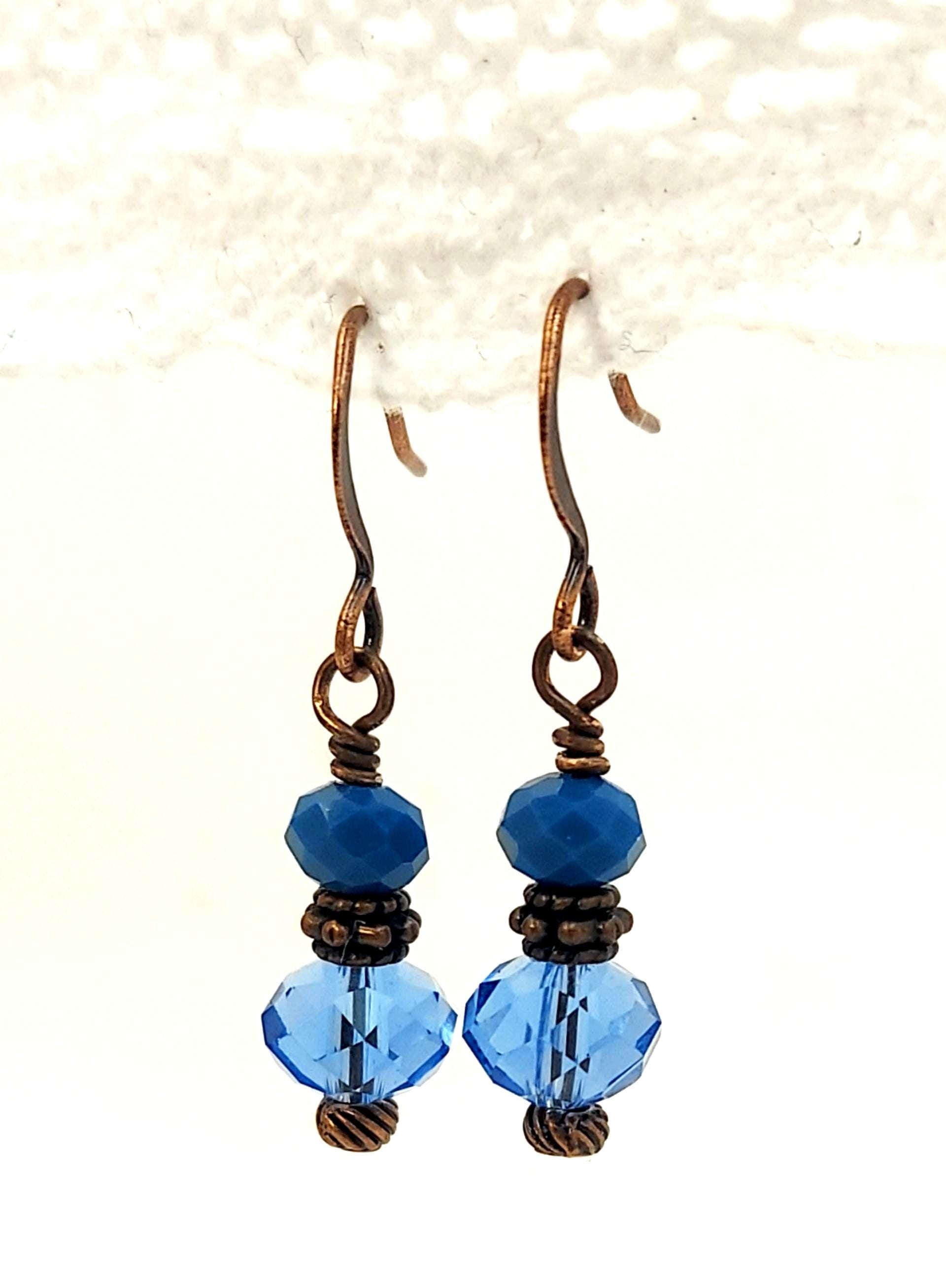 Montanna Blue Crystal Dangle Earrings Rachel Dangling Earrings Antique Copper Earrings