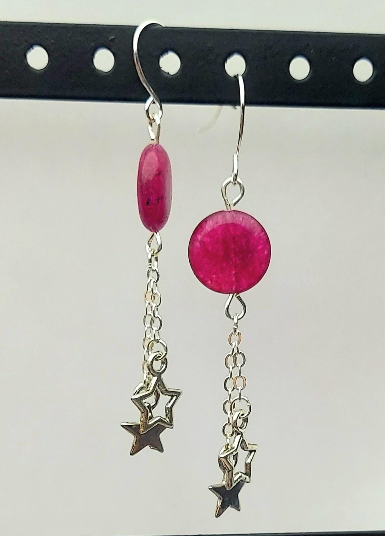 Rasberry Quartz Star Dangle Earrings Chain Dangle Drop Earrings Quartz Crystal Earrings Gifts for Her