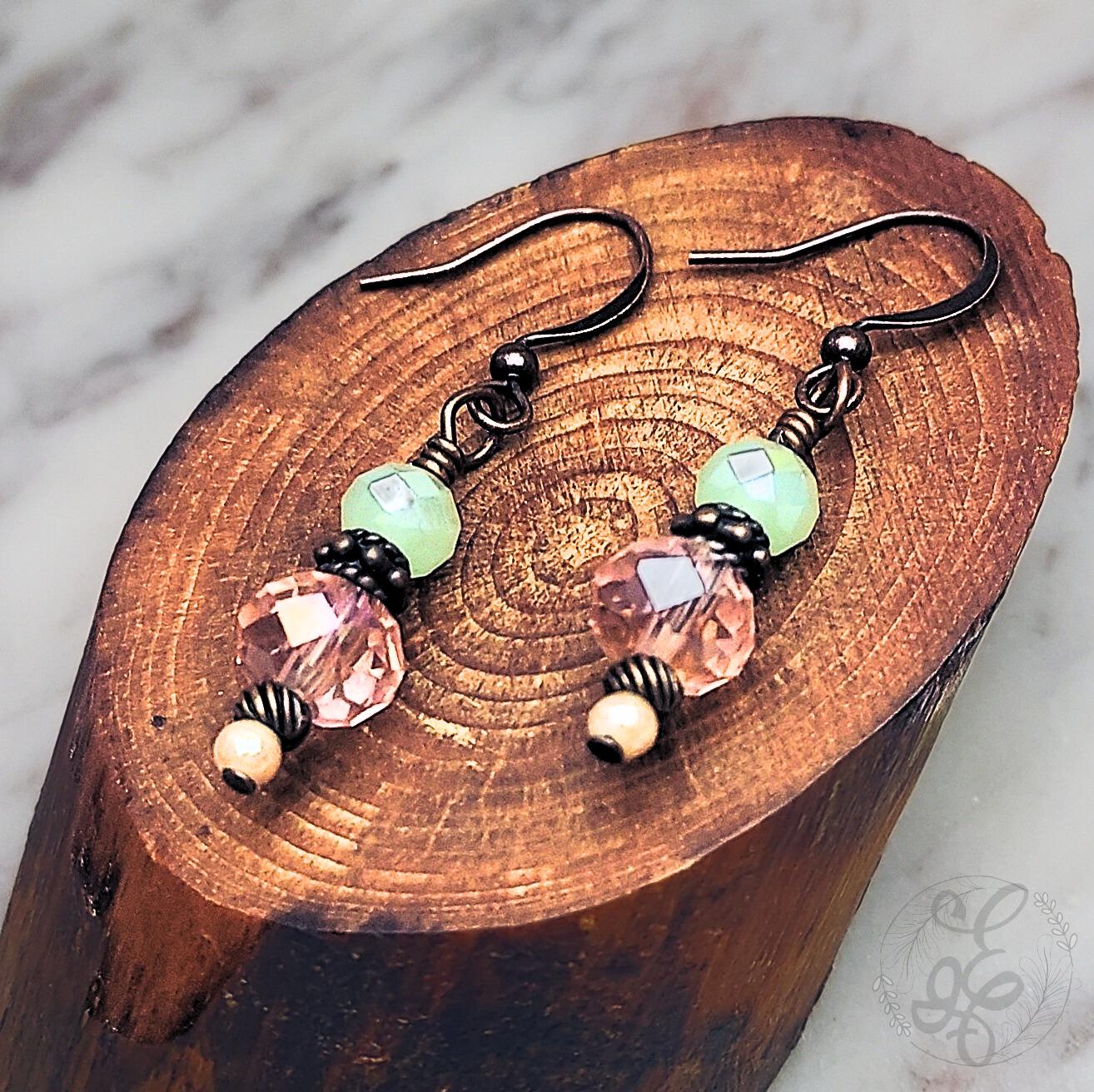 Vintage Inspired Artisan Dangle Earrings with Faceted Crystal Beads