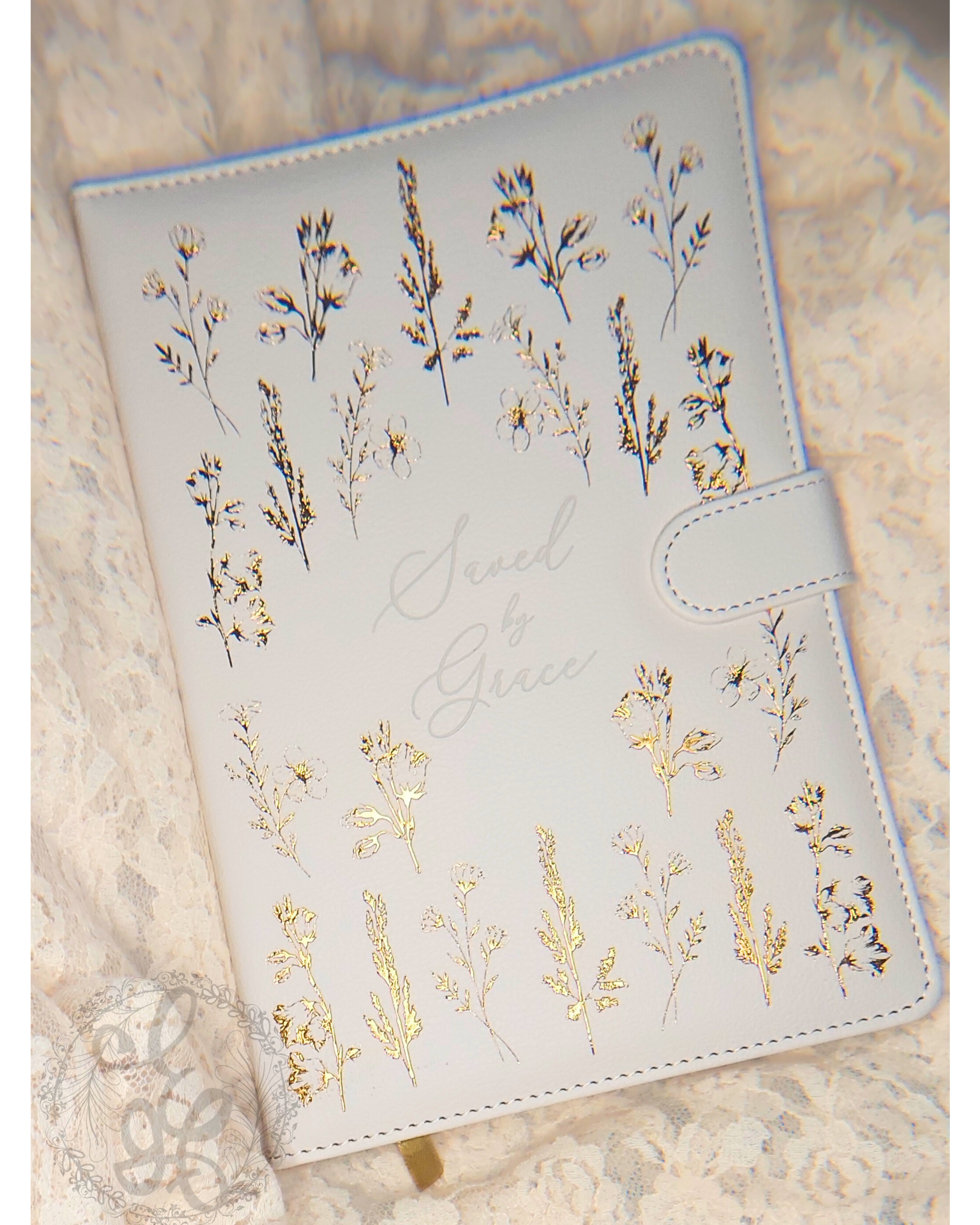 Saved by Grace Journal – Gold Foil Branch Design, Magnetic Clasp