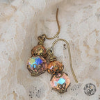 Victorian Style Earrings – Pink and Amber Crystal Dangle Earrings – Antique Bronze