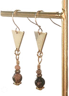 Rhodonite & Rhodochrosite Dangle Earrings – Raw Brass Triangles