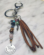 Artisan Prayer Keychain – Gemstone Beaded Purse Charm & Bag Clip