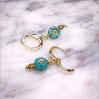 18k Gold Huggie Hoop Flower Earrings for Girls