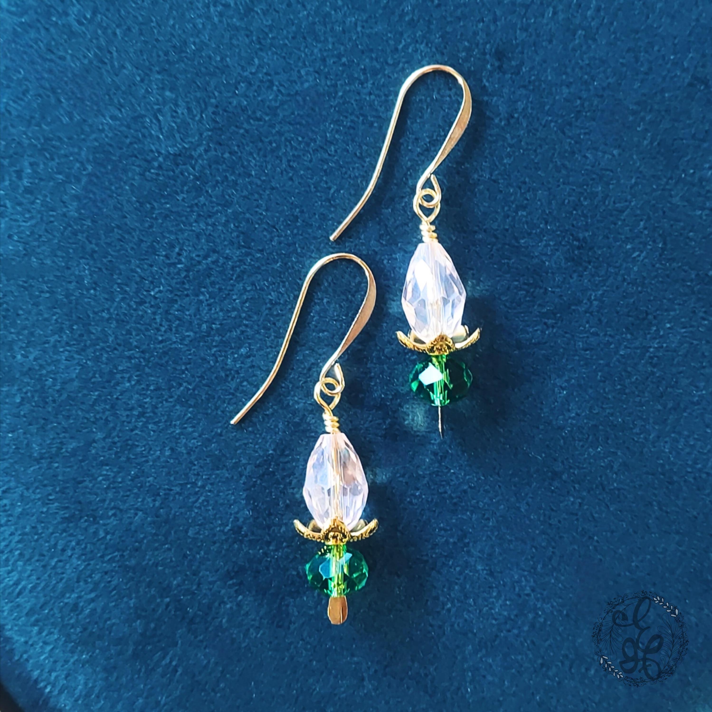 Victorian Inspired Crystal Bloom Earrings | Pink & Green Dangle Earrings | Hypoallergenic Gold Plated Hooks | Romantic Gift for Her