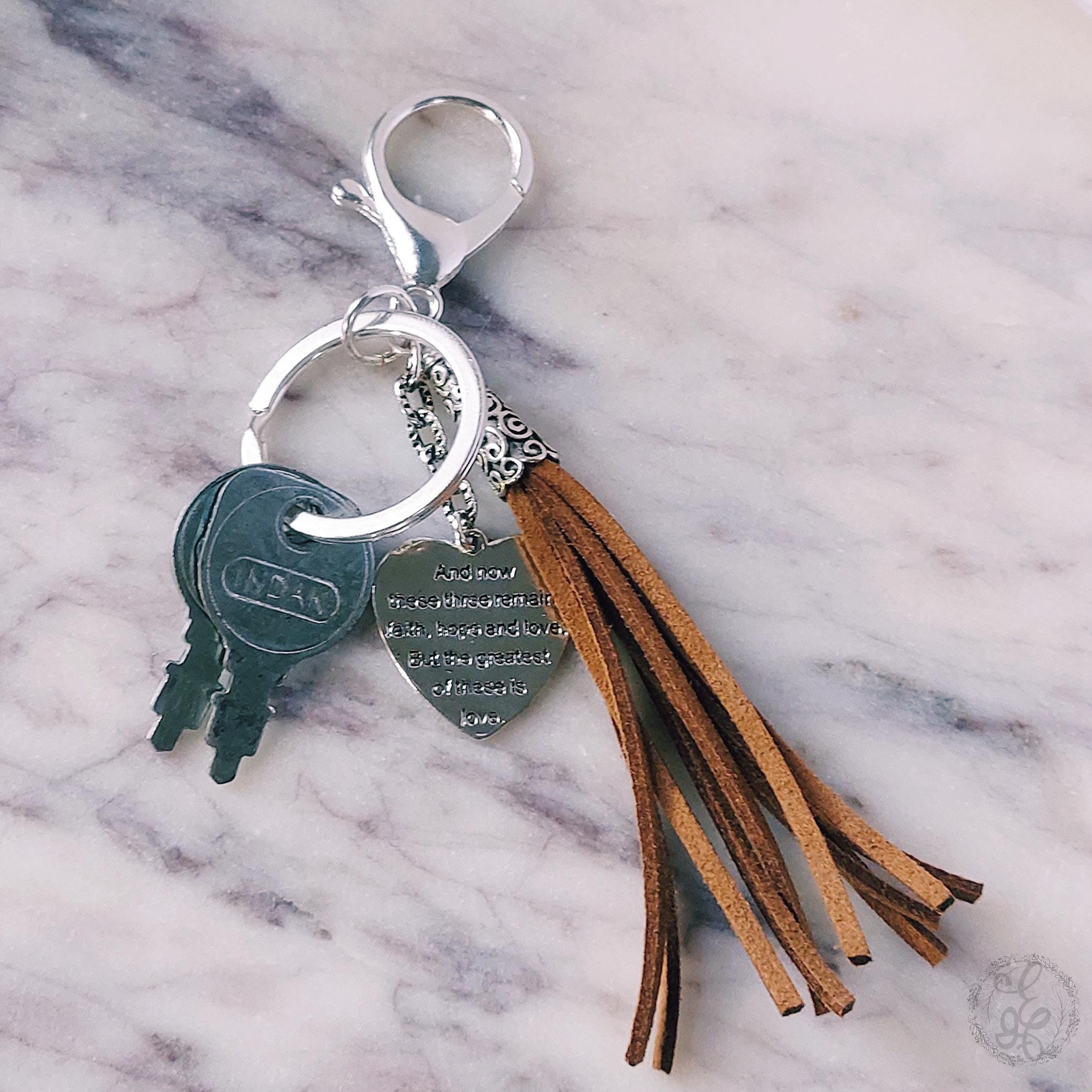 Faith Charm Purse Clip – Turquoise & Pink Beaded Keychain with Heart and Gemstones