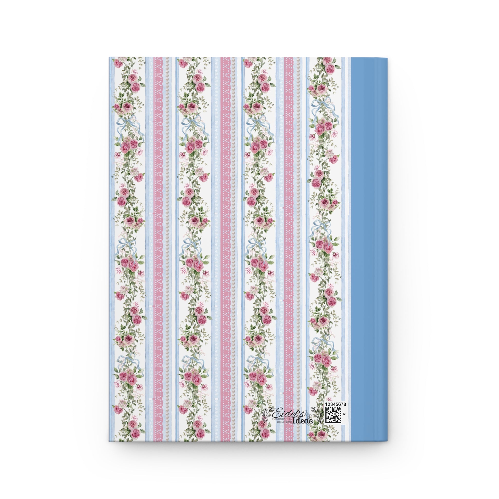Blue Floral Stripe Hardcover Journal — Vintage Rose Pattern Notebook