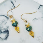 Daffodil Yellow and Teal Earrings with Gold Finish, Spring Earrings, Gift for her, Vintage Style Jewelry