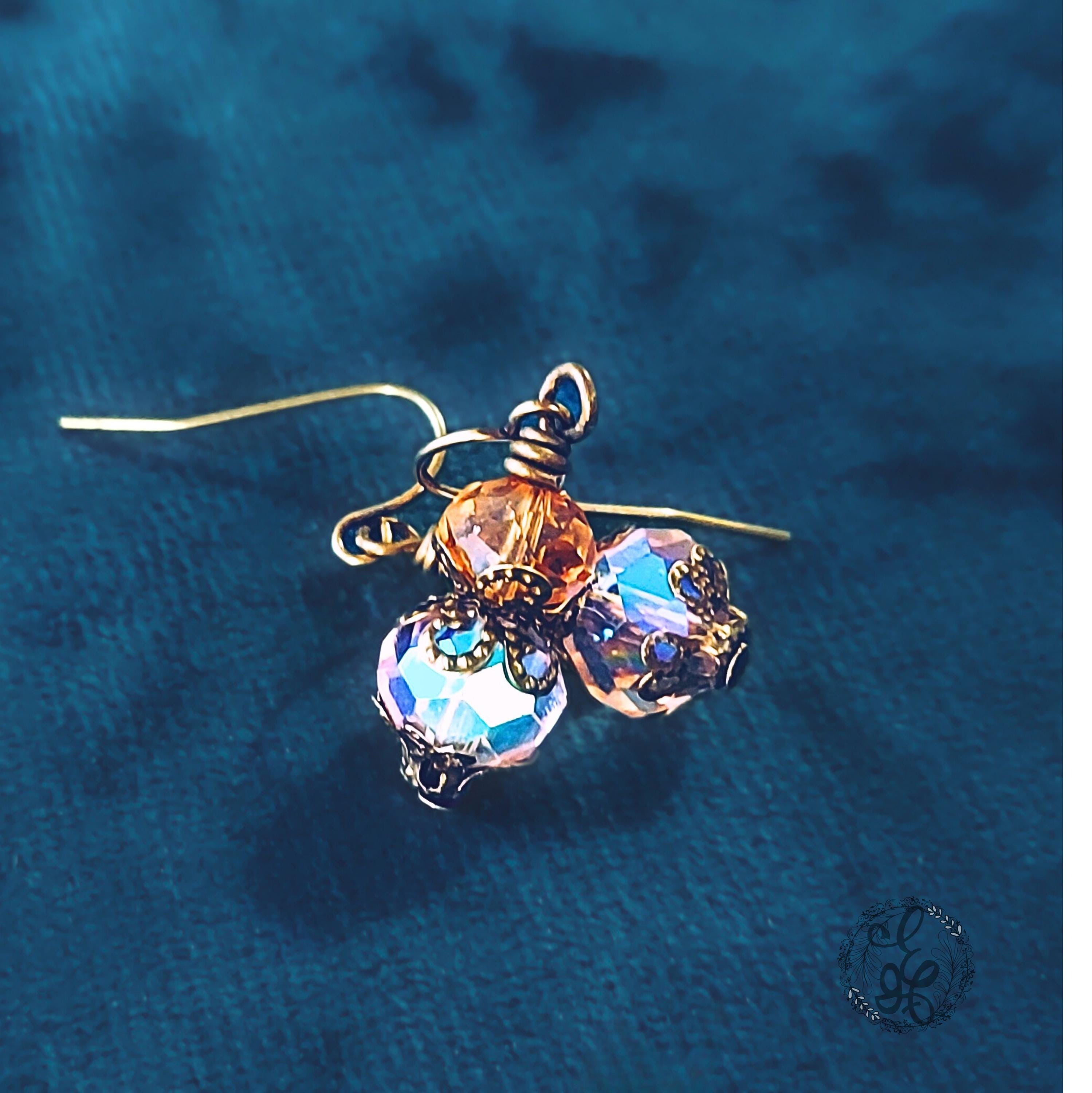 Victorian Style Earrings – Pink and Amber Crystal Dangle Earrings – Antique Bronze