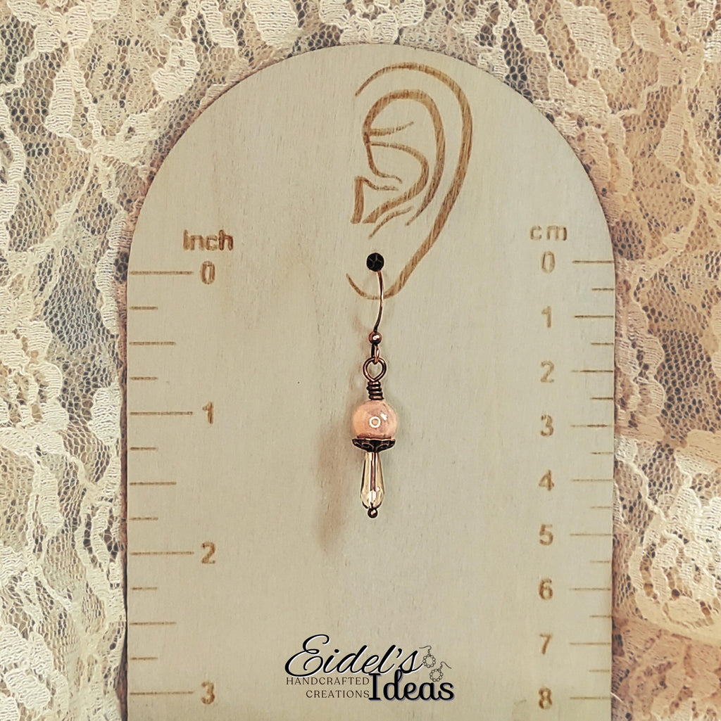 Peach Moonstone & Crystal Teardrop Earrings | Antique Copper | Iridescent Dangle Earrings | Hypoallergenic Artisan Jewelry
