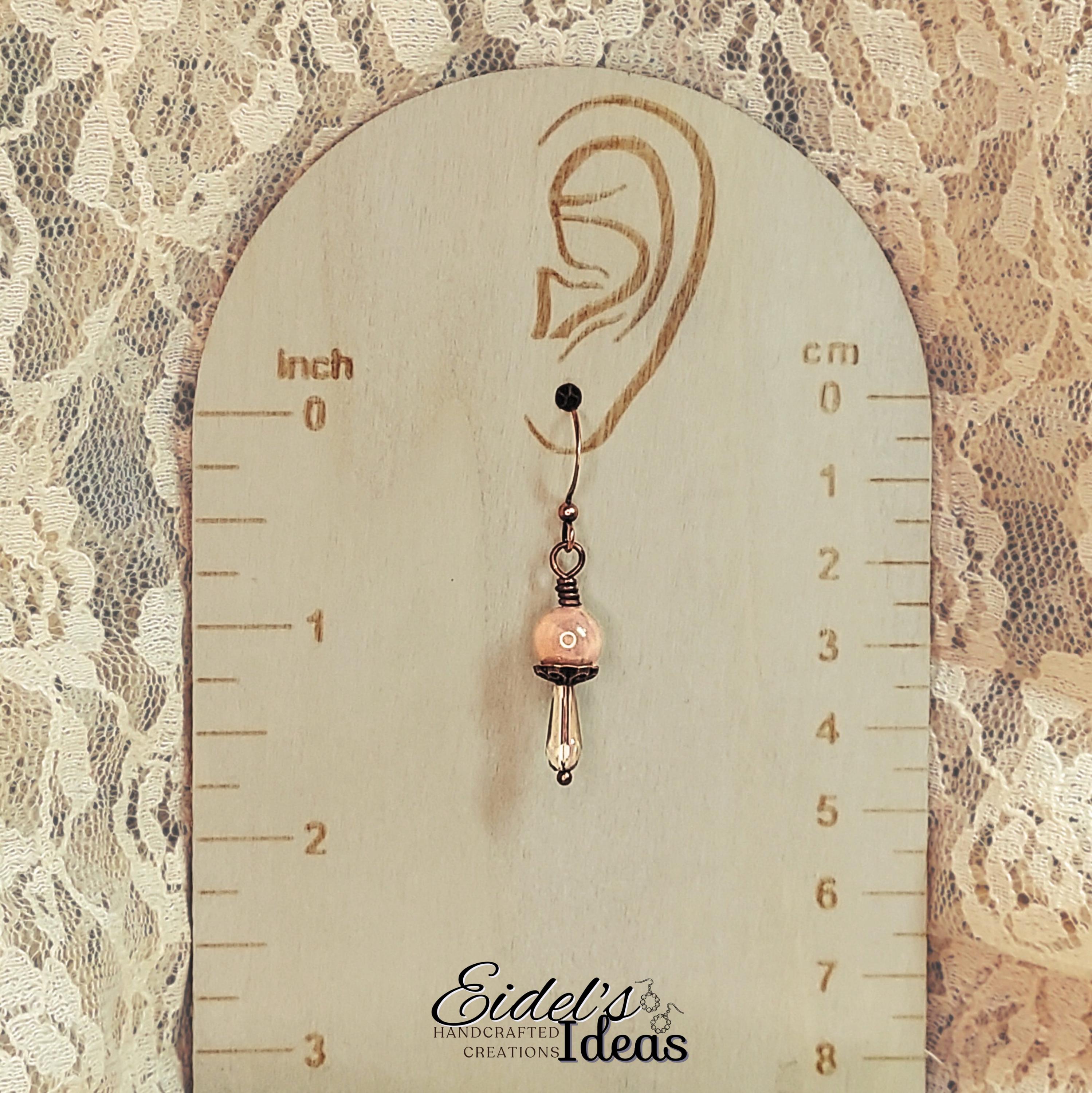 Peach Moonstone & Crystal Teardrop Earrings | Antique Copper | Iridescent Dangle Earrings | Hypoallergenic Artisan Jewelry