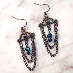 Vintage Chandelier Earrings in Antique Gold & Teal Crystal