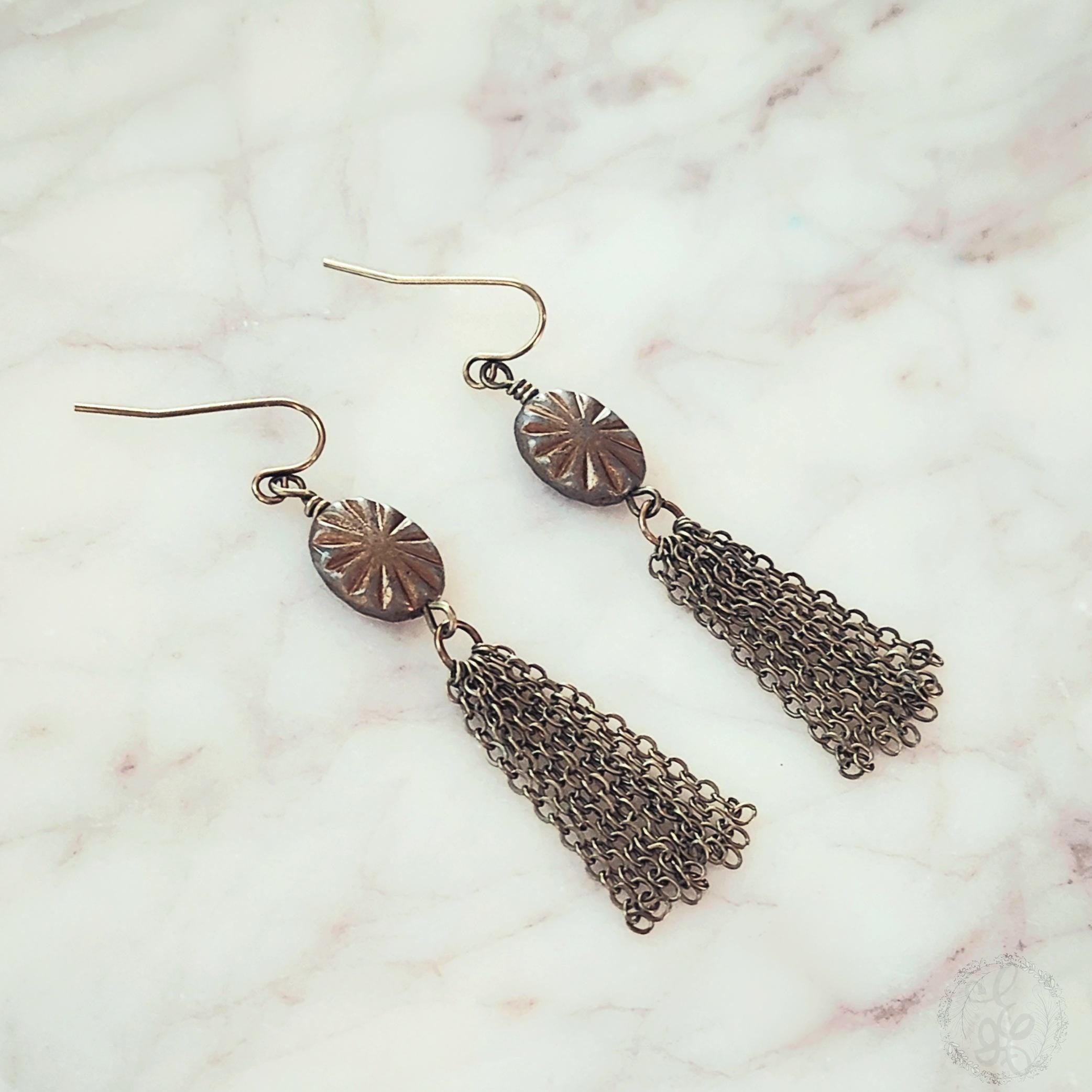 Boho Starburst Earrings with Chain Tassel – Artisan Dangle Jewelry