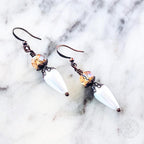 Victorian-Inspired Pearl Drop Earrings with Amber Crystals & Antique Copper Accents – Artisan Crafted