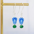 Blue Tulip & Green Crystal Earrings – Blooms in Copper or Silver