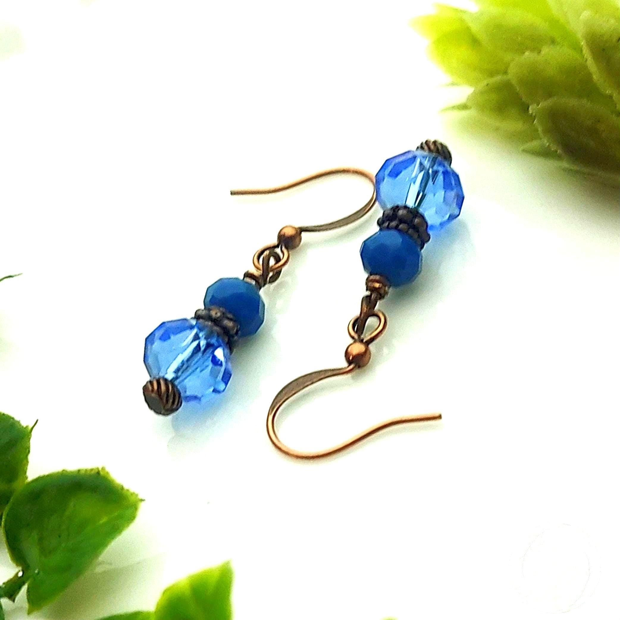 Montanna Blue Crystal Dangle Earrings Rachel Dangling Earrings Antique Copper Earrings