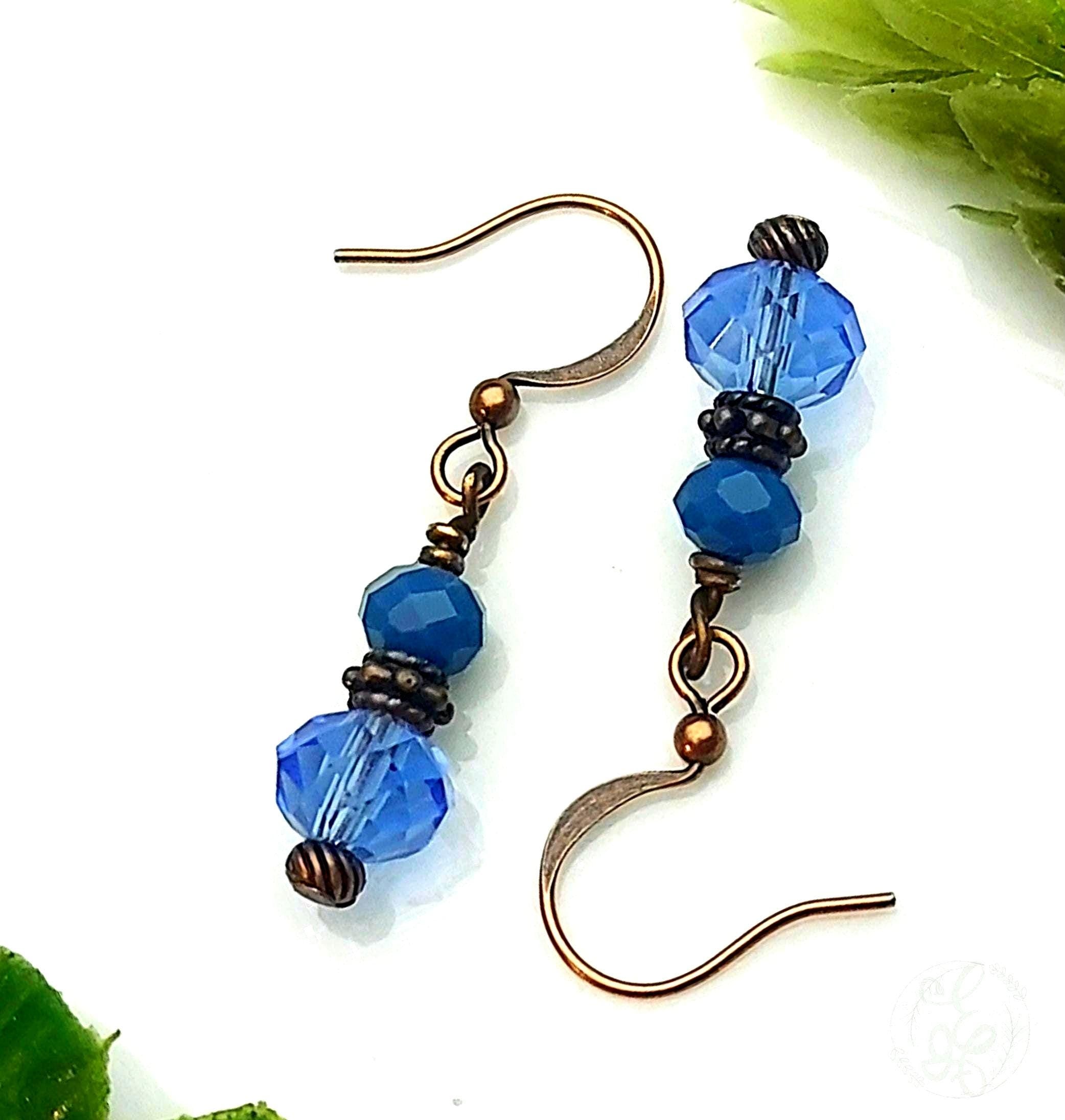 Montanna Blue Crystal Dangle Earrings Rachel Dangling Earrings Antique Copper Earrings